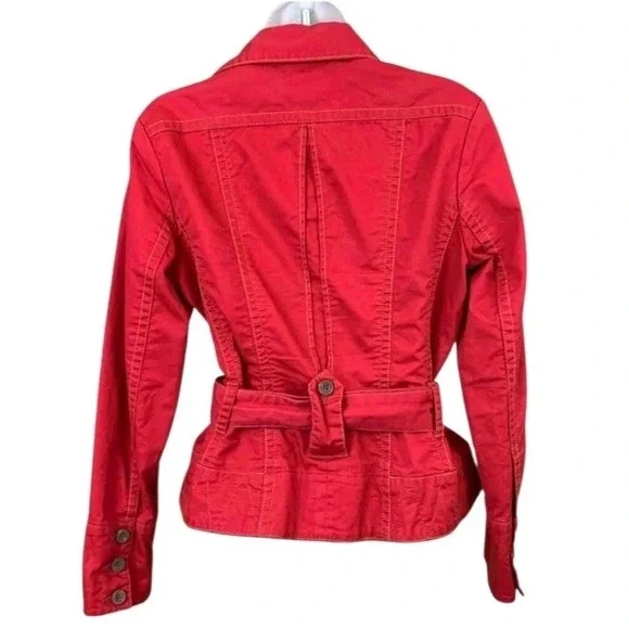 Cabi Womens SZ M Jacket coat Red Belted Pockets Long Sleeve cotton Full Zip Up‎ - Picture 2 of 8